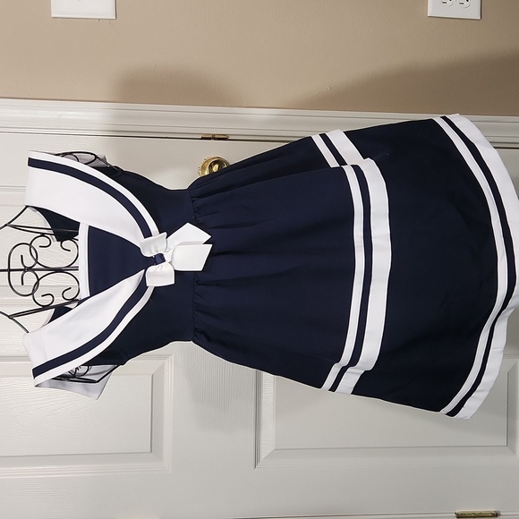 Bonnie Jean Blue Sleeveless Sundress with Sailor Collar - Picture 4 of 8